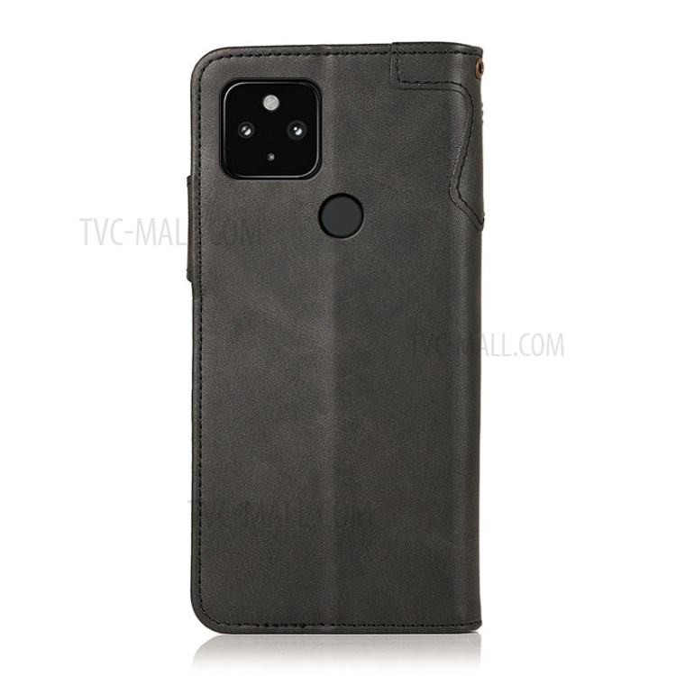 KHAZNEH Shockproof Leather Wallet Case Stand Shell with Handy Strap for Google Pixel 4a 5G - Black-7