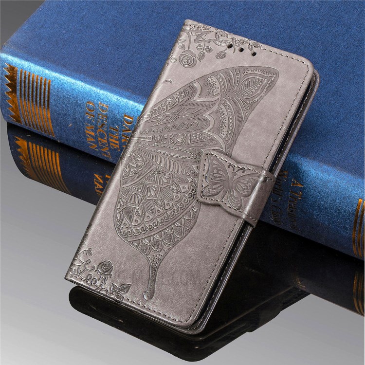 Imprint Big Butterfly Leather Wallet Phone Shell for Google Pixel 5a - Grey-10