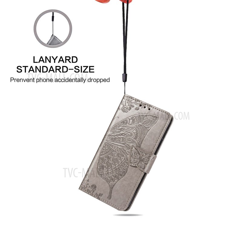 Imprint Big Butterfly Leather Wallet Phone Shell for Google Pixel 5a - Grey-3