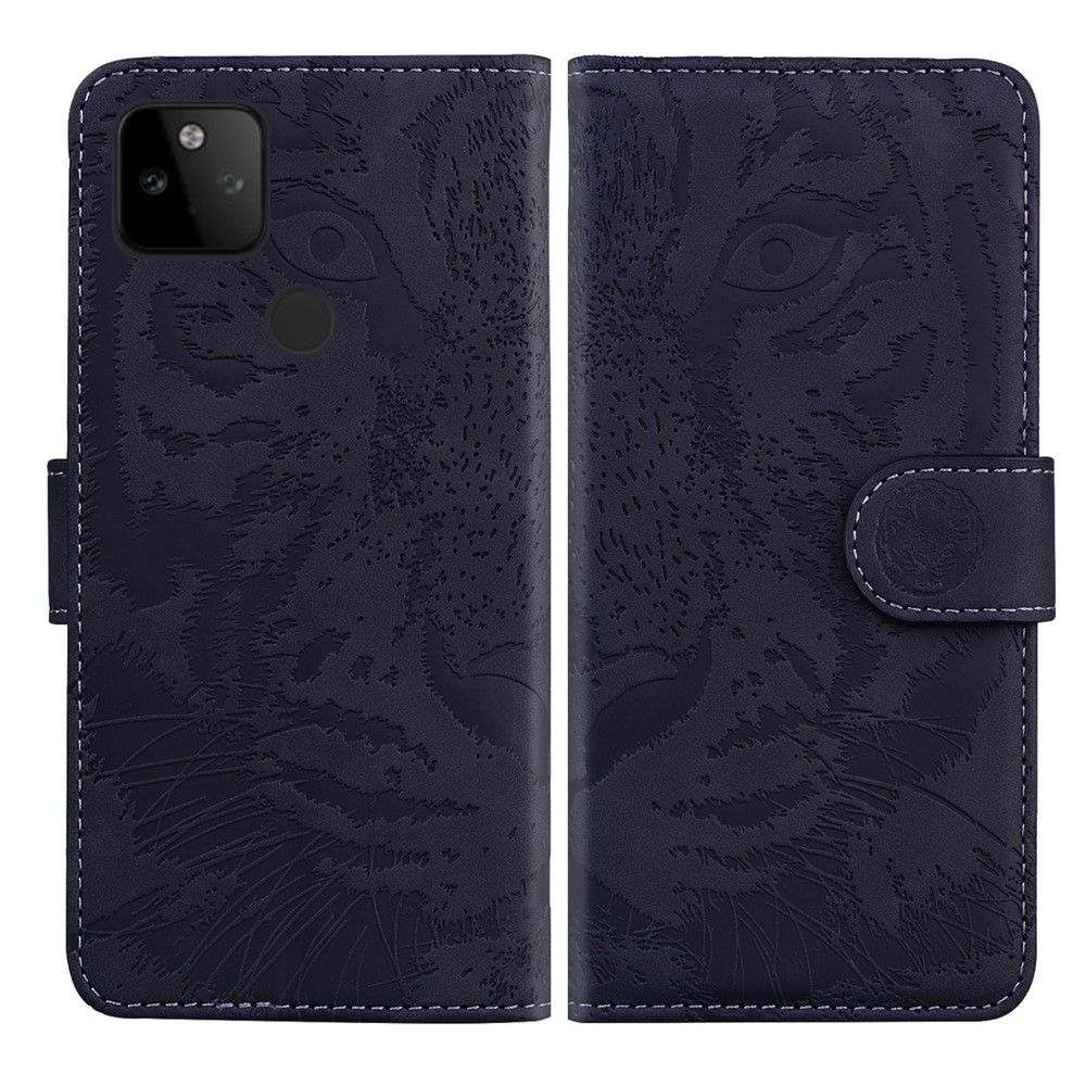 Tiger Pattern Imprinting Leather Cover for Google Pixel 5a 5G Wallet Stand Case - Black-1