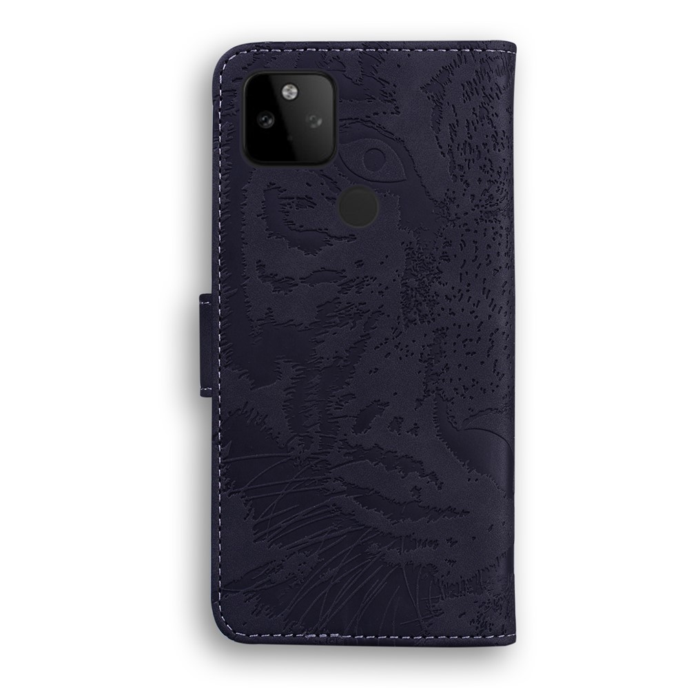 Tiger Pattern Imprinting Leather Cover for Google Pixel 5a 5G Wallet Stand Case - Black-4