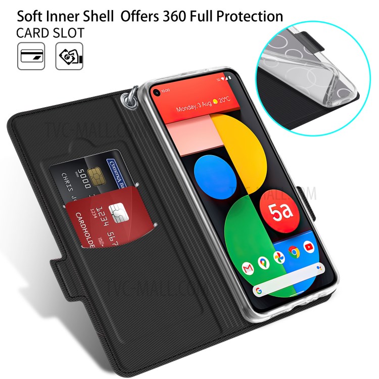 BaiYu Series Fashion Leather Mobile Phone Casing with Card Slots for Google Pixel 5a 5G - Black-4