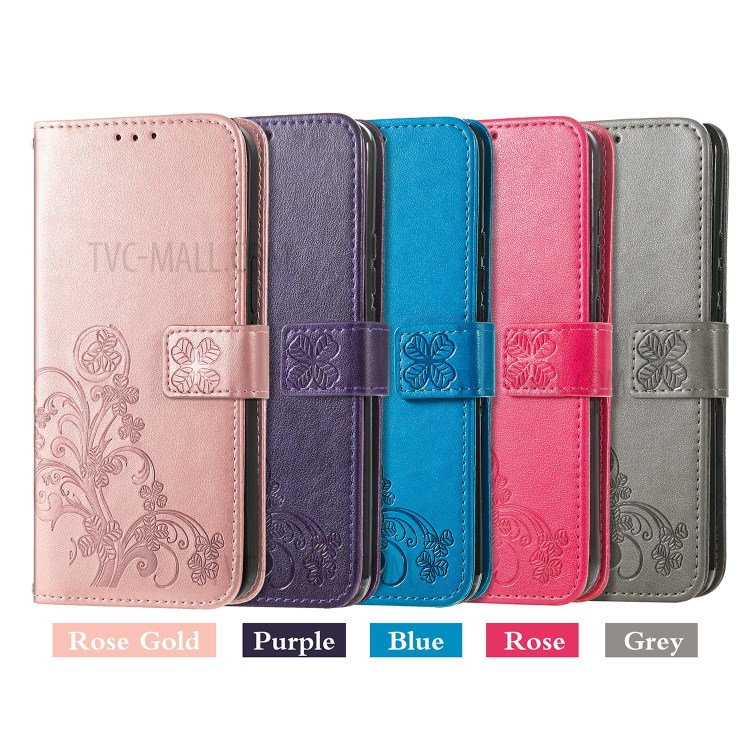 Imprinted Four-leaf Clover Wallet Leather Case for Google Pixel 5a 5G - Grey-14
