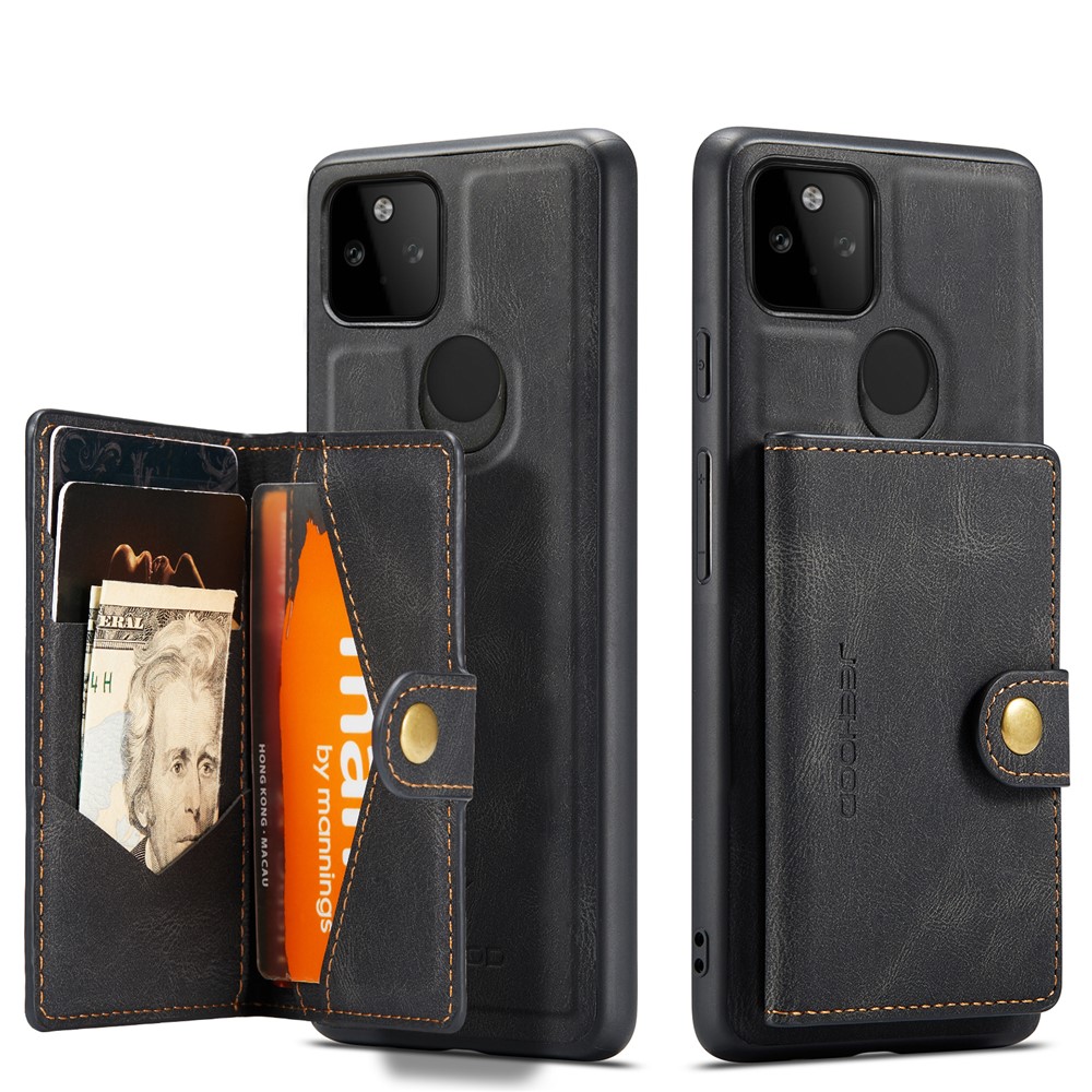 JEEHOOD Magnetic Clasp Wallet Design Detachable 2-in-1 Leather Coated TPU Phone Case for Google Pixel 5a 5G - Black-1