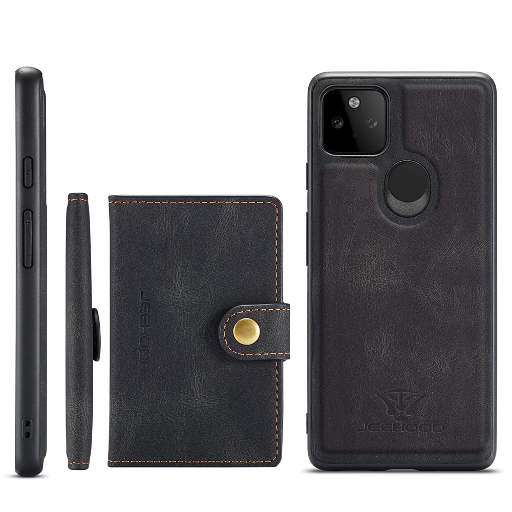 JEEHOOD Magnetic Clasp Wallet Design Detachable 2-in-1 Leather Coated TPU Phone Case for Google Pixel 5a 5G - Black-10