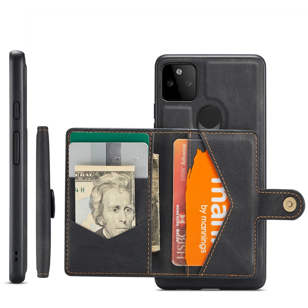 JEEHOOD Magnetic Clasp Wallet Design Detachable 2-in-1 Leather Coated TPU Phone Case for Google Pixel 5a 5G - Black-11