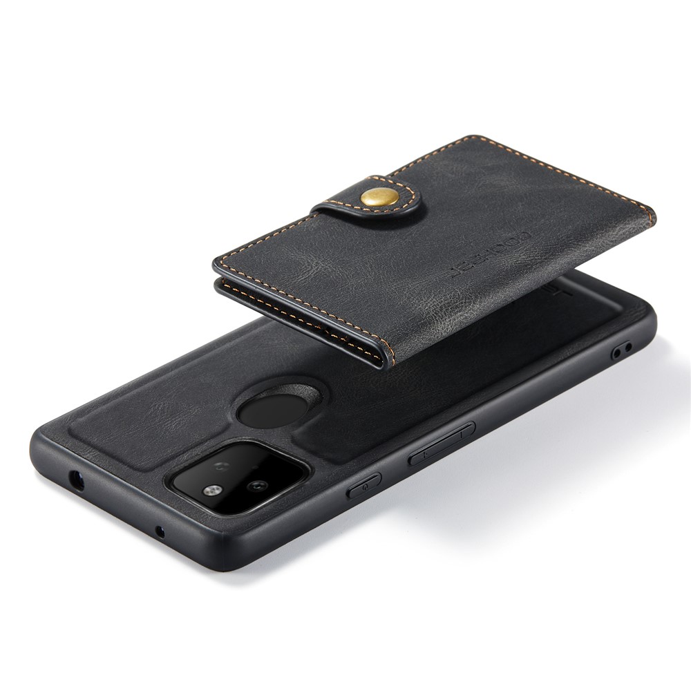 JEEHOOD Magnetic Clasp Wallet Design Detachable 2-in-1 Leather Coated TPU Phone Case for Google Pixel 5a 5G - Black-13