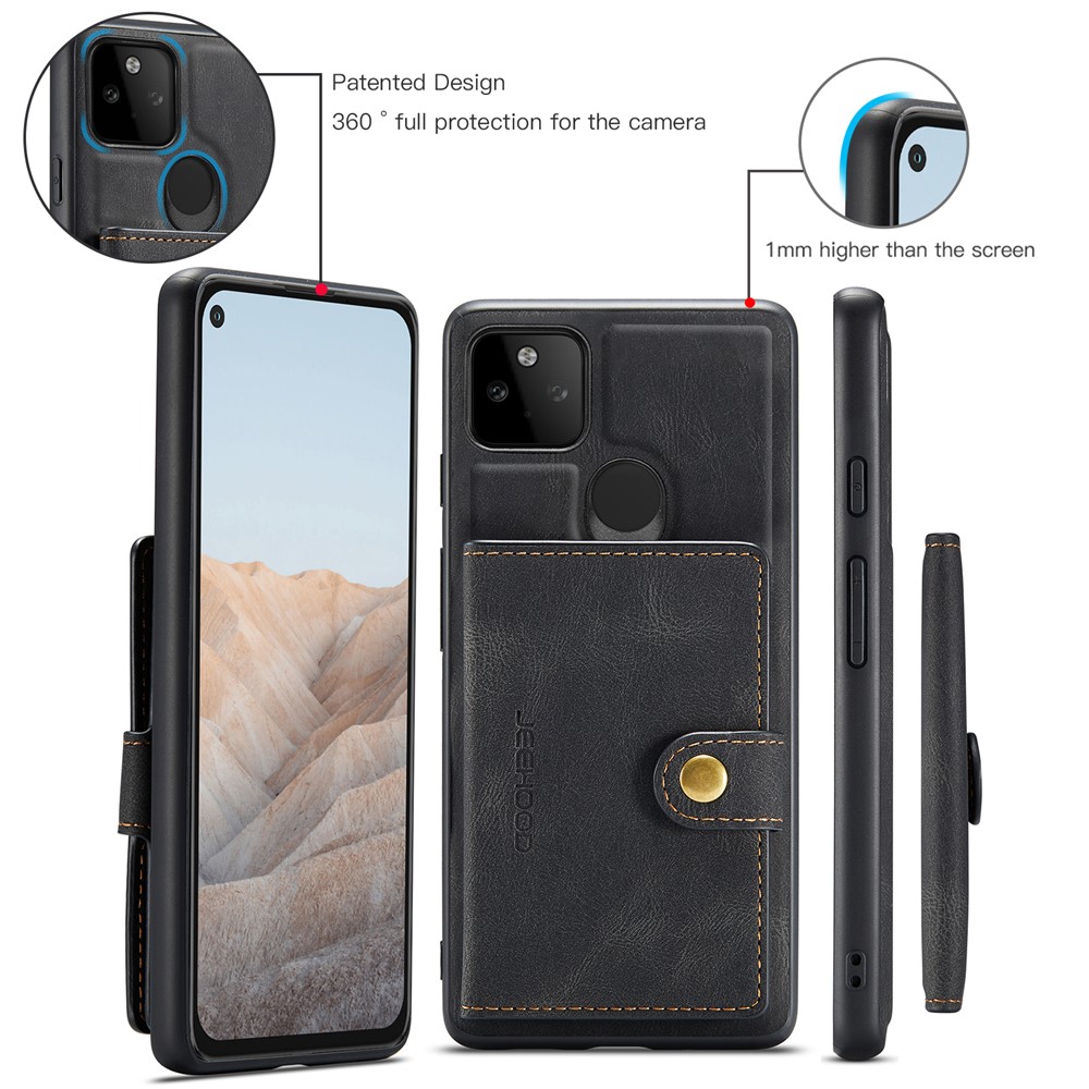 JEEHOOD Magnetic Clasp Wallet Design Detachable 2-in-1 Leather Coated TPU Phone Case for Google Pixel 5a 5G - Black-2