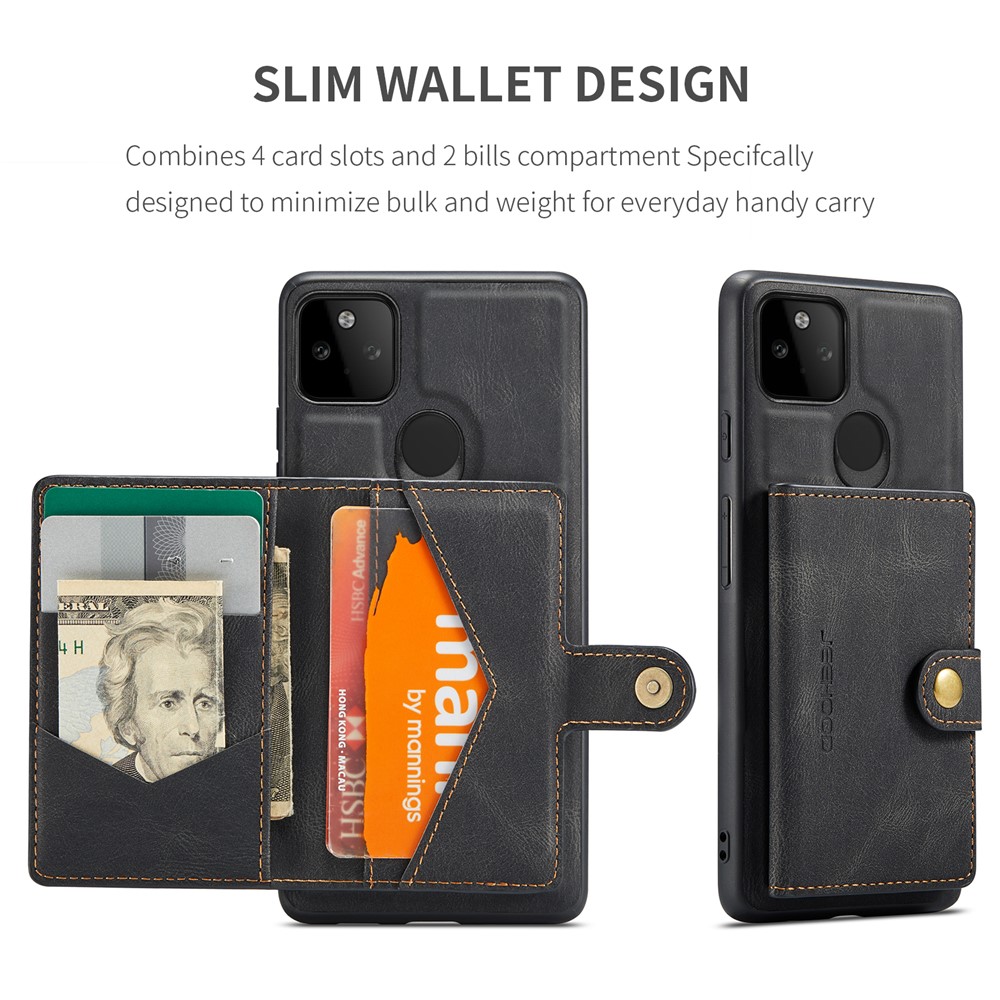JEEHOOD Magnetic Clasp Wallet Design Detachable 2-in-1 Leather Coated TPU Phone Case for Google Pixel 5a 5G - Black-3