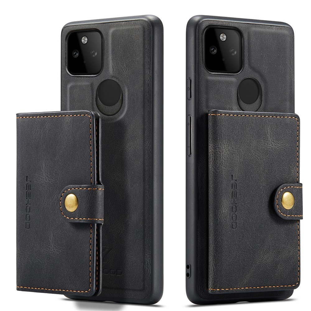 JEEHOOD Magnetic Clasp Wallet Design Detachable 2-in-1 Leather Coated TPU Phone Case for Google Pixel 5a 5G - Black-9