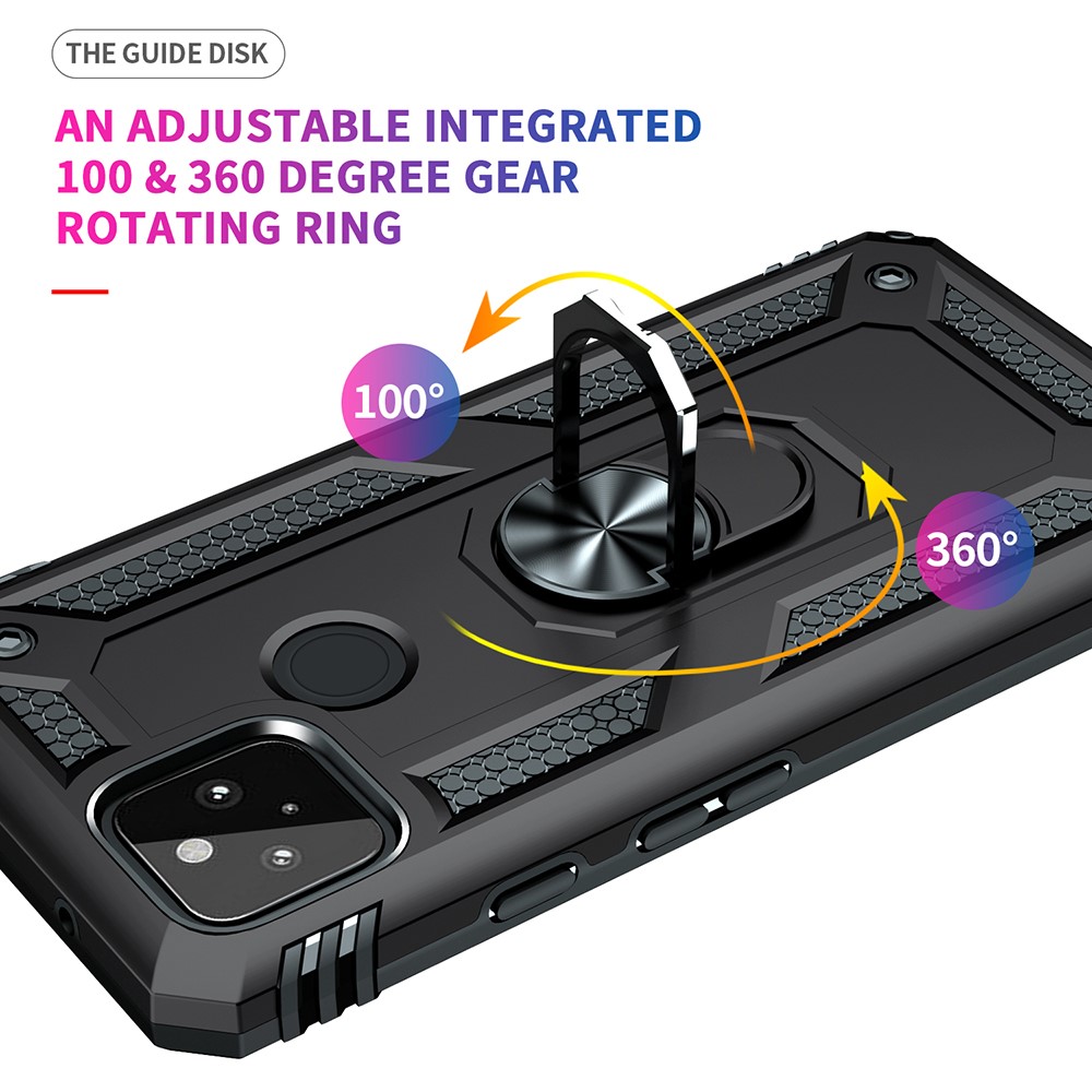 Anti-Fall Hybrid PC + TPU Phone Case Shell with Finger Ring Kickstand for Google Pixel 5a - Black-8