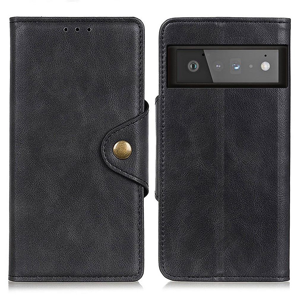 Stand Design PU Leather Wallet Case with Magnetic Closure Brass Buckle for Google Pixel 6 Pro - Black-1