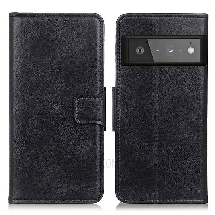 Crazy Horse Texture Wallet Design Folio Flip PU Leather Stand Protector Cover for Google Pixel 6 Pro - Black-1