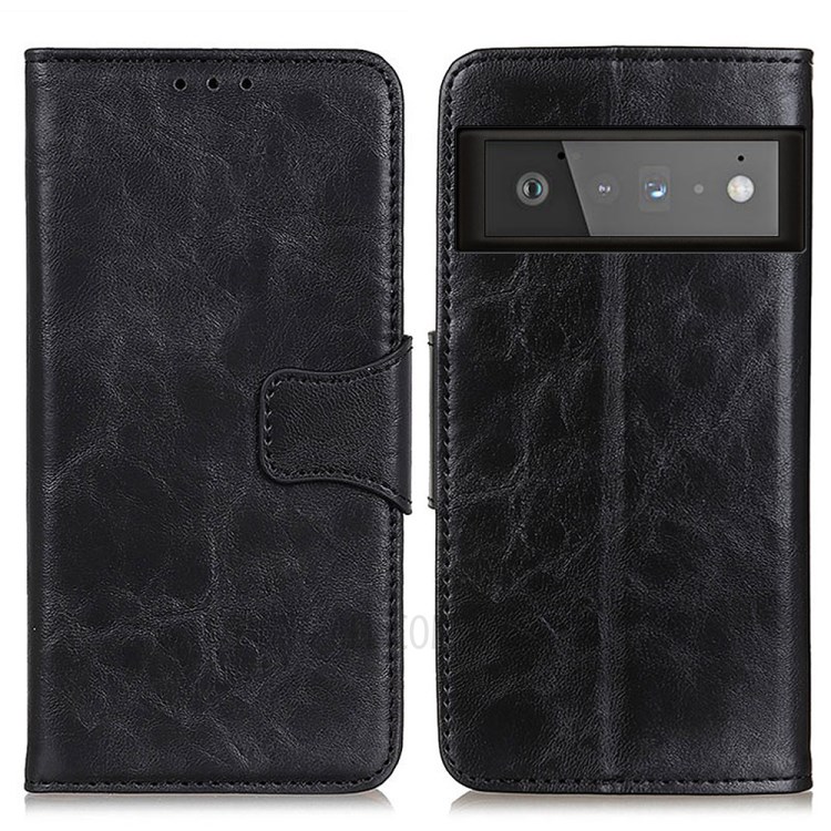 Crazy Horse Texture Wallet Stand Design Split Leather Protector Cover for Google Pixel 6 Pro - Black-1