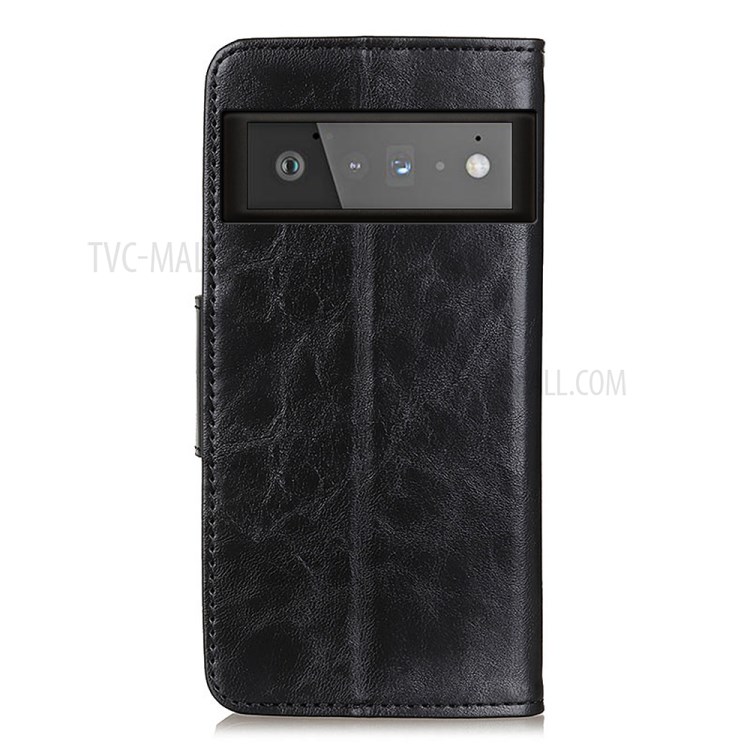 Crazy Horse Texture Wallet Stand Design Split Leather Protector Cover for Google Pixel 6 Pro - Black-3