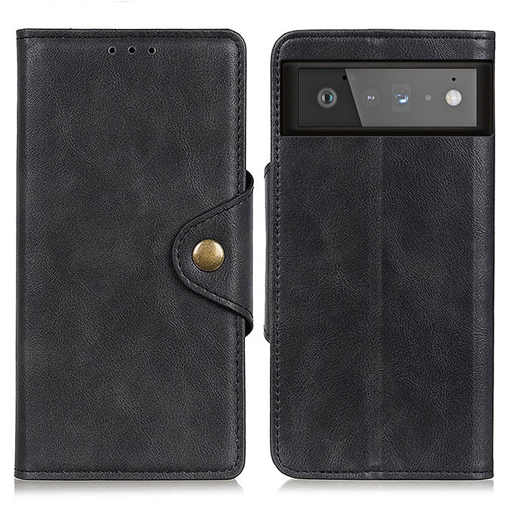 Stand Design PU Leather Wallet Case with Magnetic Closure Brass Buckle for Google Pixel 6 - Black-1