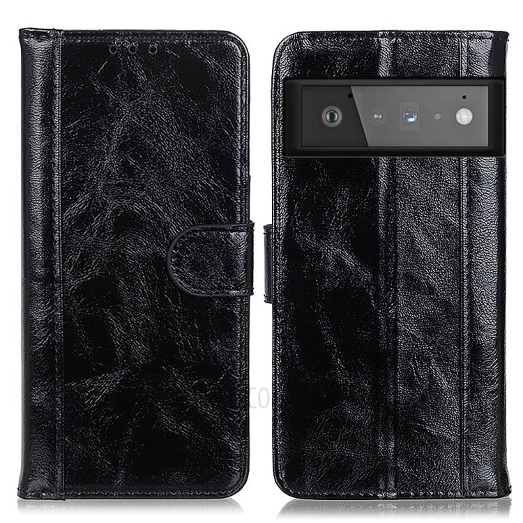 Crazy Horse Texture Leather Phone Full Protection Wallet Stand Case Shell Cover for Google Pixel 6 Pro - Black-1