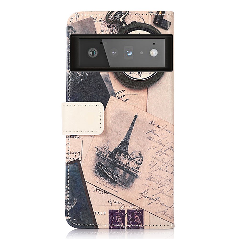 Full Protection Pattern Printing Design Wallet PU Leather Protector Phone Stand Cover for Google Pixel 6 Pro - Eiffel Tower and Feather-3