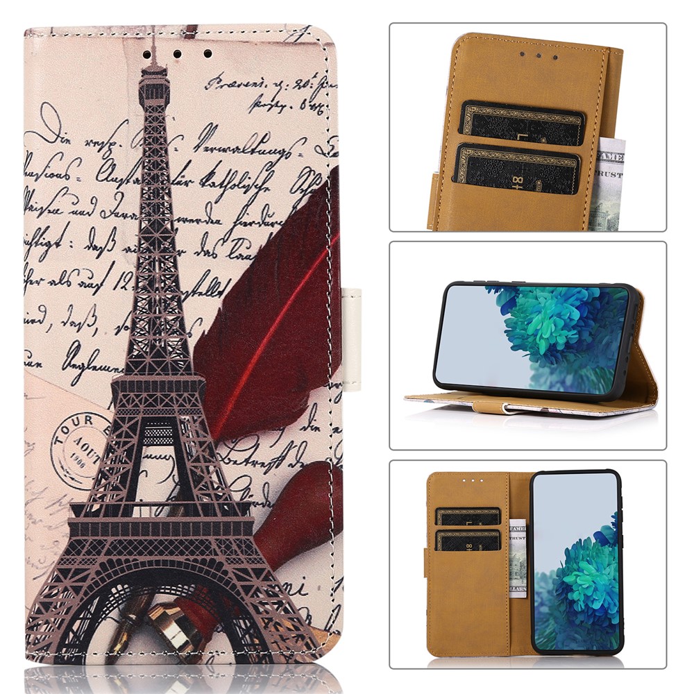 Protezione Completa Stampa Design Portafoglio PU Protector In Pelle PU Coperchio Del Supporto Per Telefono Per Google Pixel 6 Pro - Torre Eiffel E Piuma-7