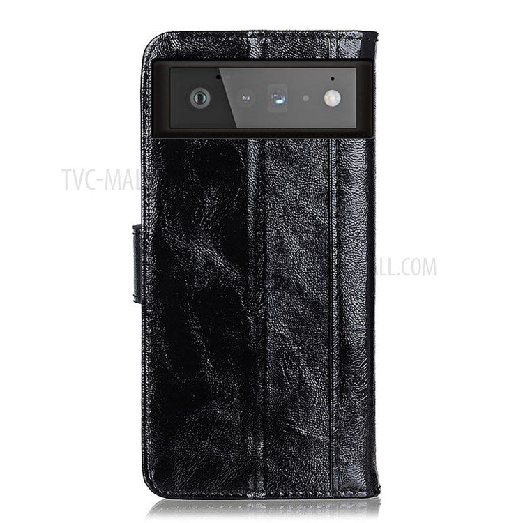 Crazy Horse Texture Leather Mobile Phone Shell Case with Wallet Stand for Google Pixel 6 - Black-3