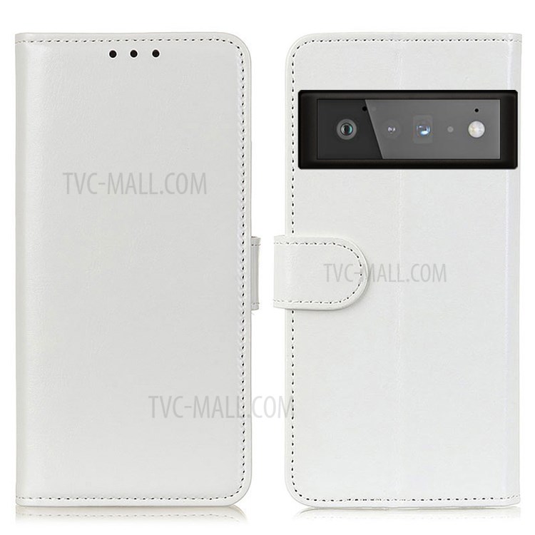 Wallet Design Drop-proof Crazy Horse Skin Leather Phone Stand Protective Shell for Google Pixel 6 Pro - White-1