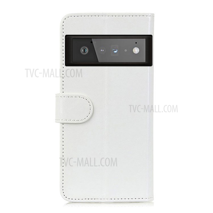 Wallet Design Drop-proof Crazy Horse Skin Leather Phone Stand Protective Shell for Google Pixel 6 Pro - White-3