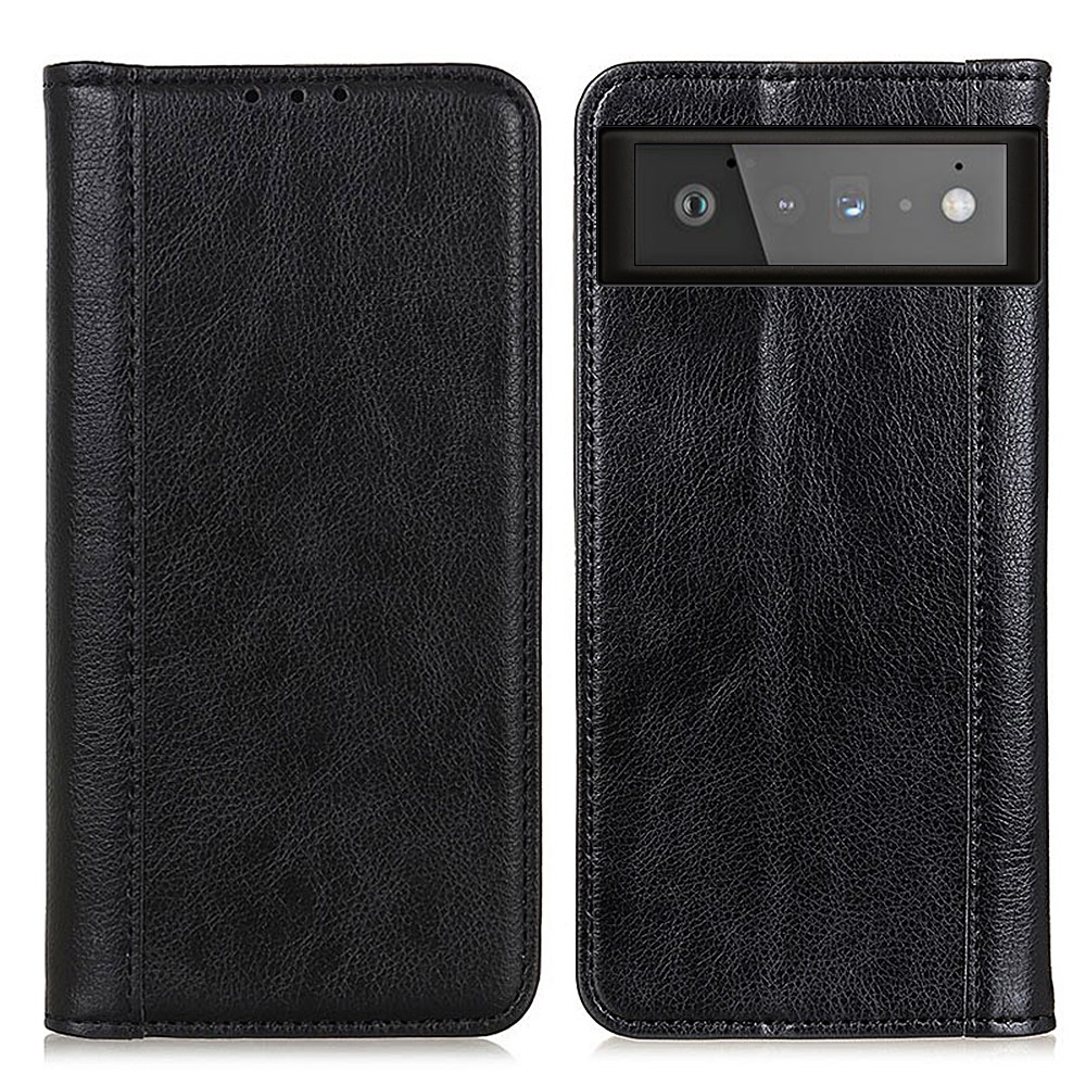 Litchi Texture Split Leather Auto-absorbed Wallet Stand Case Cover for Google Pixel 6 - Black-1