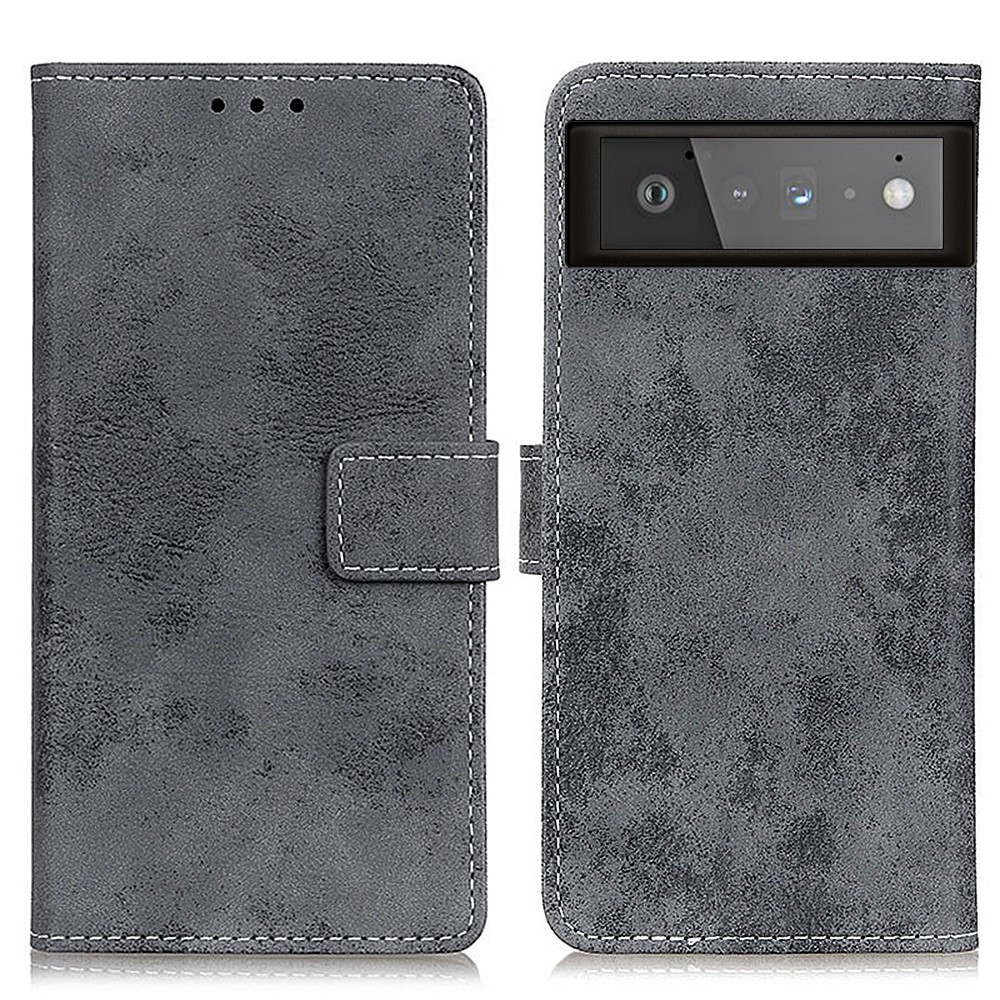 Vintage Style PU Leather Wallet Stand Protective Cover for Google Pixel 6 - Grey-1