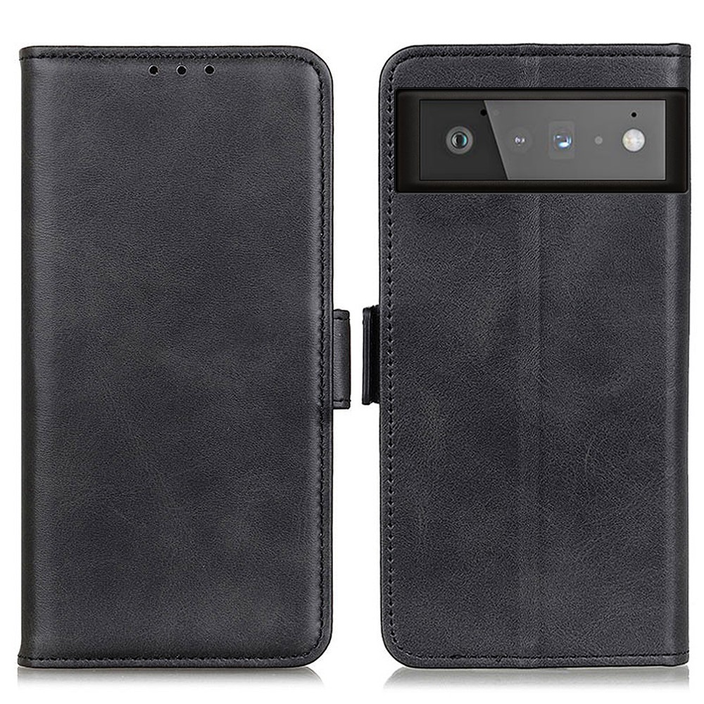 Magnetic Double Clasp Leather Protector Wallet Case for Google Pixel 6 - Black-1