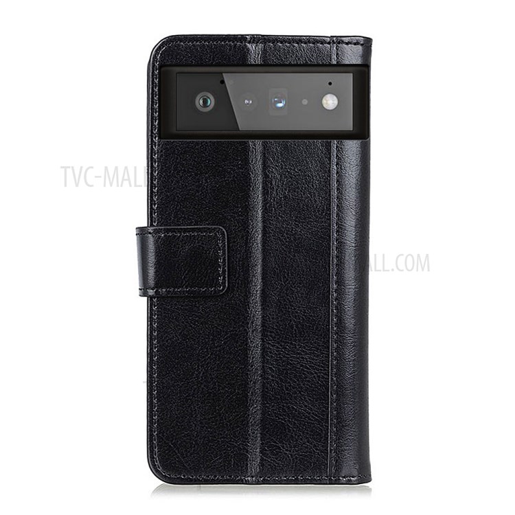 Rivet Decor Crazy Horse Texture Drop-proof Wallet Design Leather Stand Case for Google Pixel 6 - Black-3
