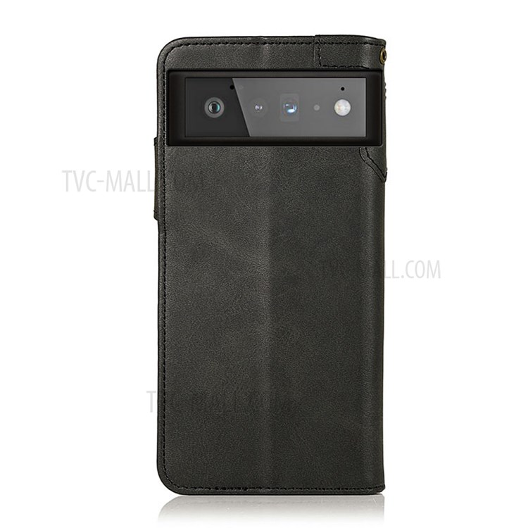 KHAZNEH PU Leather Stand Wallet Phone Cover Case with Thicken Wrist Strap for Google Pixel 6 - Black-3