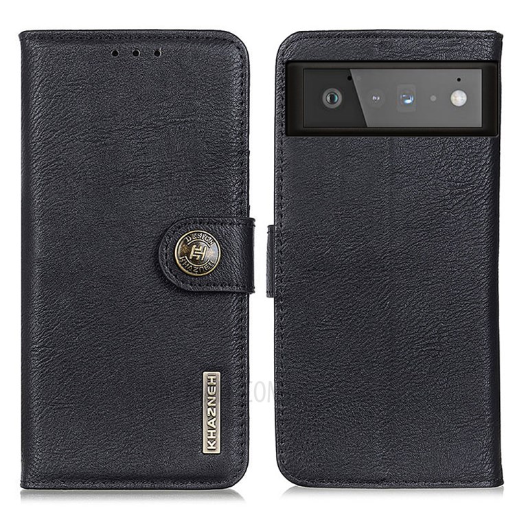 KHAZNEH Leather Wallet Stand Phone Cover Case for Google Pixel 6 - Black-1