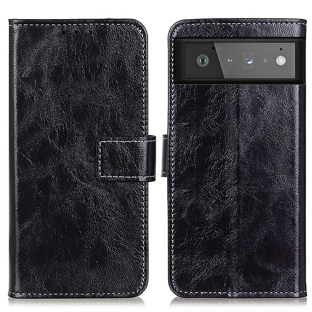 Wallet Design Crazy Horse Leather Stand Cover for Google Pixel 6 - Black-1