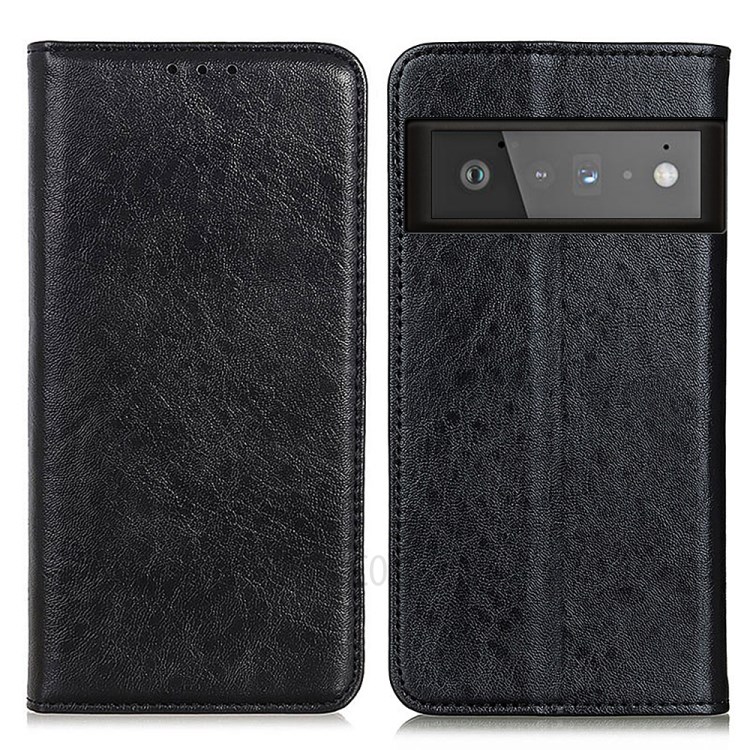 Crazy Horse Texture Leather Auto-absorbed Wallet Case for Google Pixel 6 Pro - Black-1