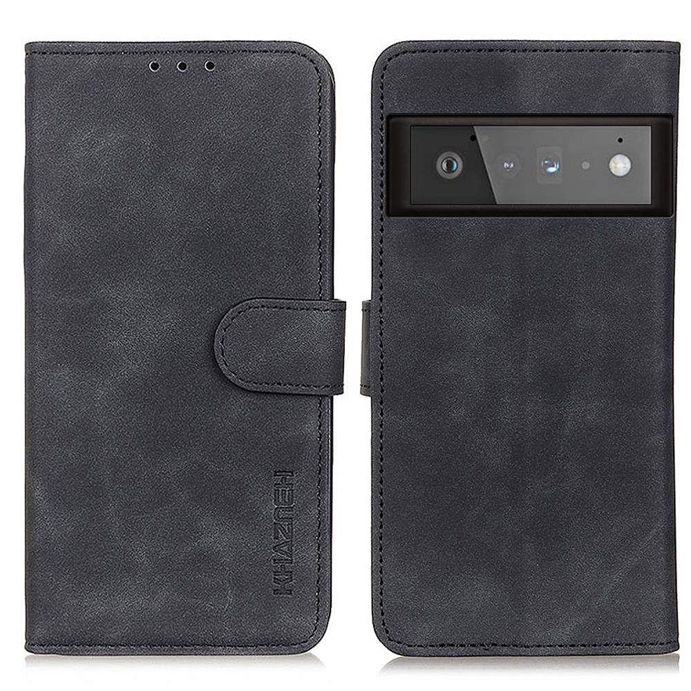 KHAZNEH Vintage Style Leather Wallet Stand Case for Google Pixel 6 Pro - Black-1