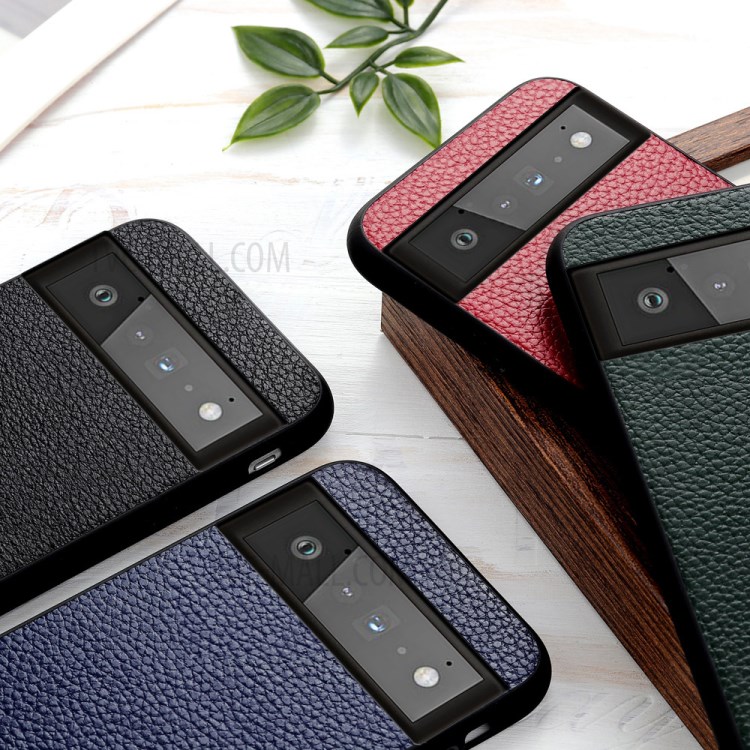Litchi Skin Genuine Leather Coated PC+TPU Combo Phone Back Case Shell for Google Pixel 6 - Black-3