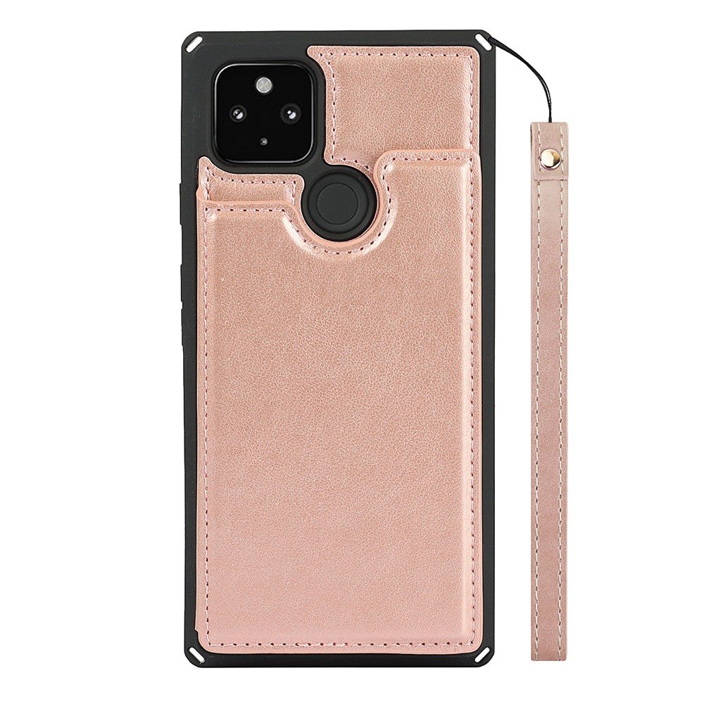 Well-Protected Kickstand Card Slots PU Leather + TPU Hybrid Phone Case with Strap for Google Pixel 4a 5G - Rose Gold-4