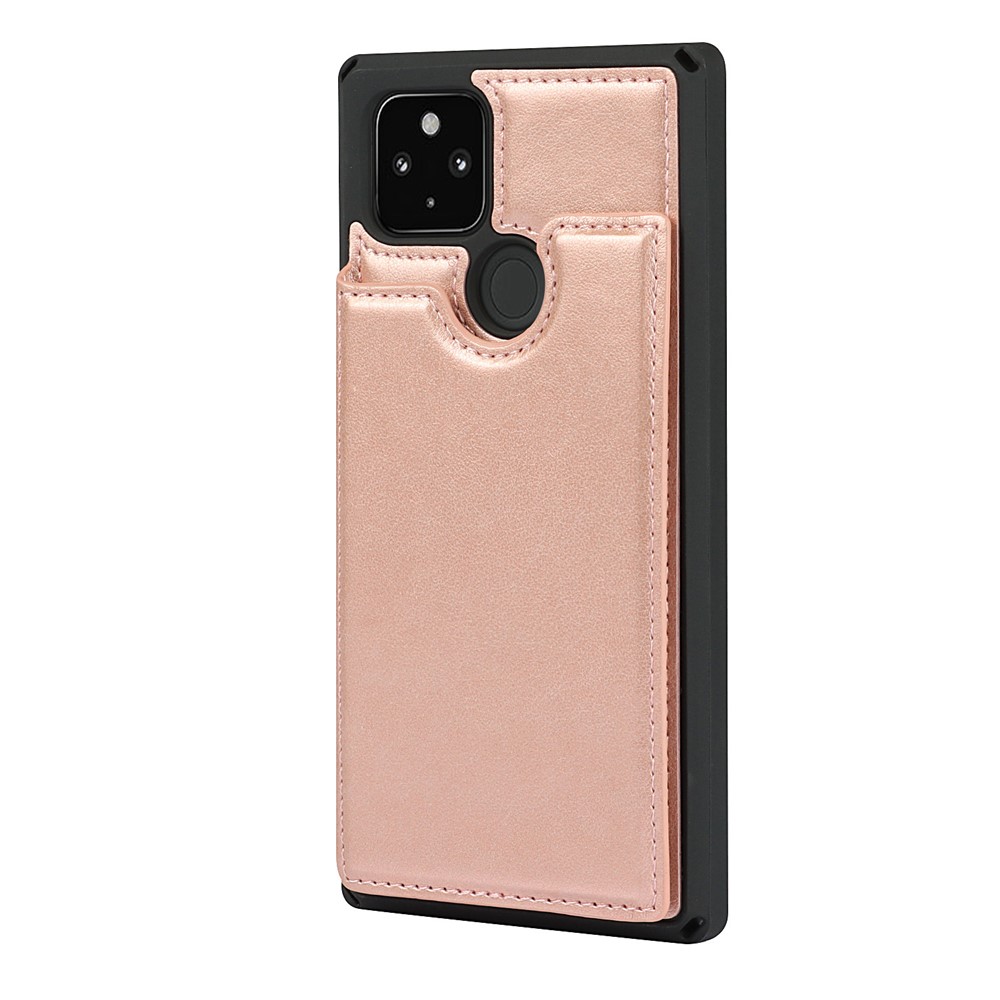 Well-Protected Kickstand Card Slots PU Leather + TPU Hybrid Phone Case with Strap for Google Pixel 4a 5G - Rose Gold-5
