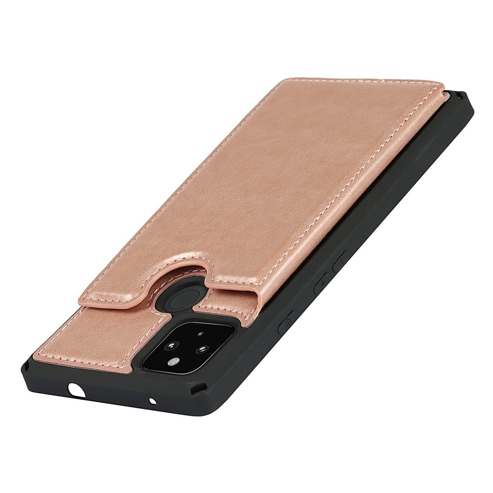Well-Protected Kickstand Card Slots PU Leather + TPU Hybrid Phone Case with Strap for Google Pixel 4a 5G - Rose Gold-9