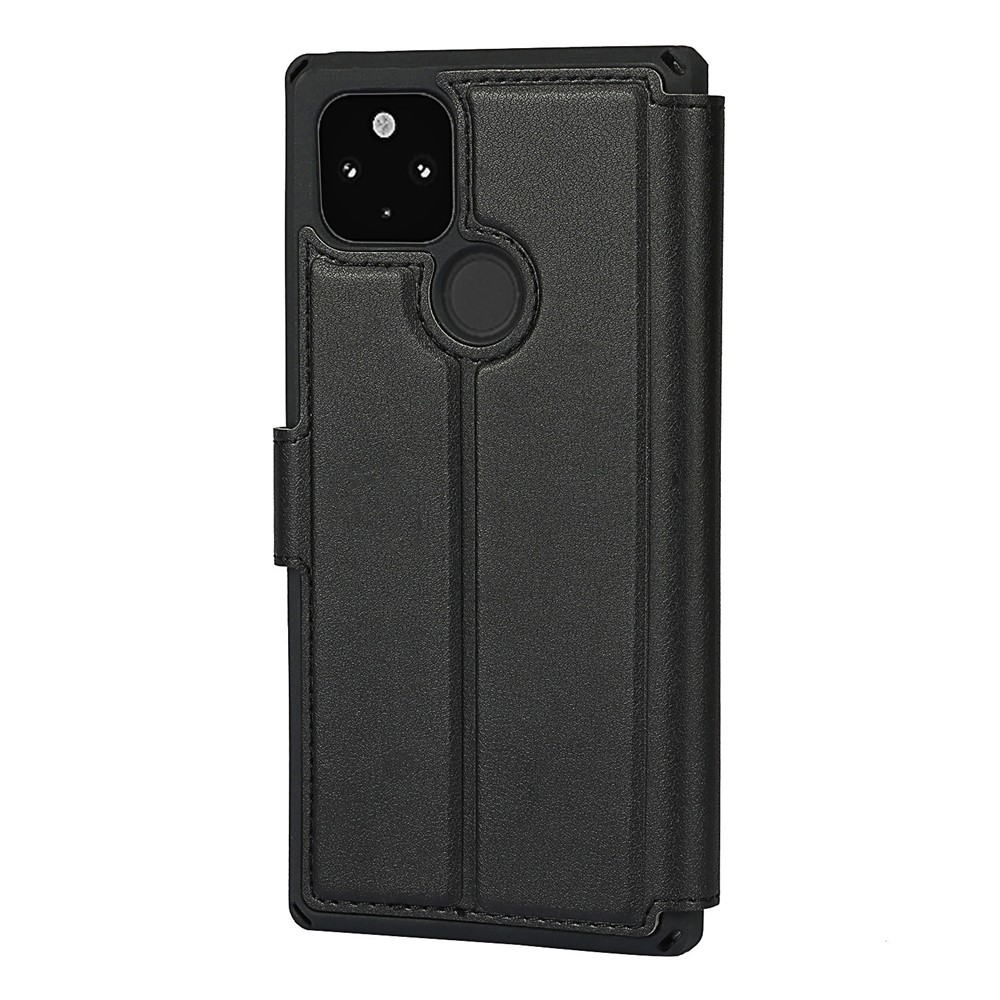 PU Leather Wallet Phone Cover with Wrist Strap for Google Pixel 5 - Black-3