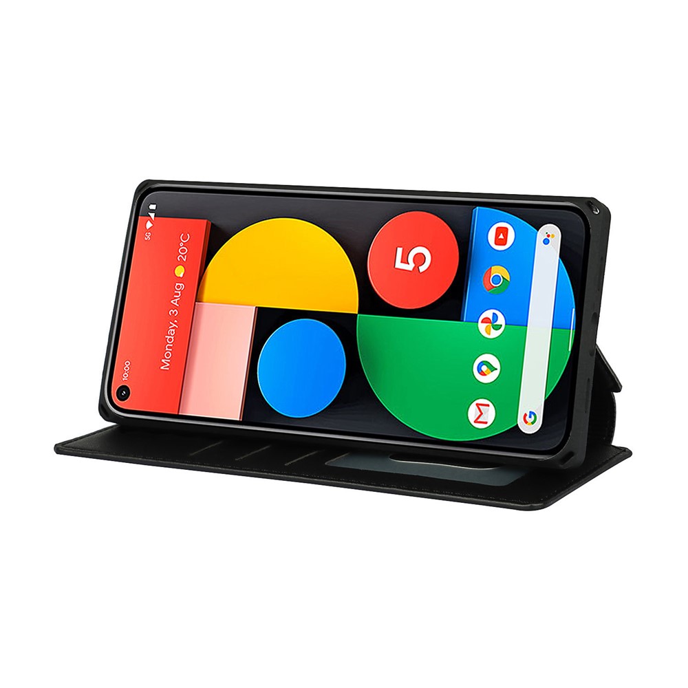 PU Leather Wallet Phone Cover with Wrist Strap for Google Pixel 5 - Black-6