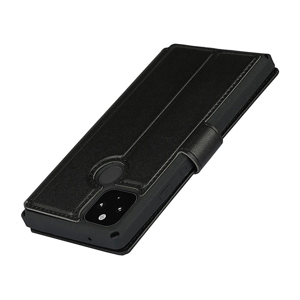 PU Leather Wallet Phone Cover with Wrist Strap for Google Pixel 5 - Black-7