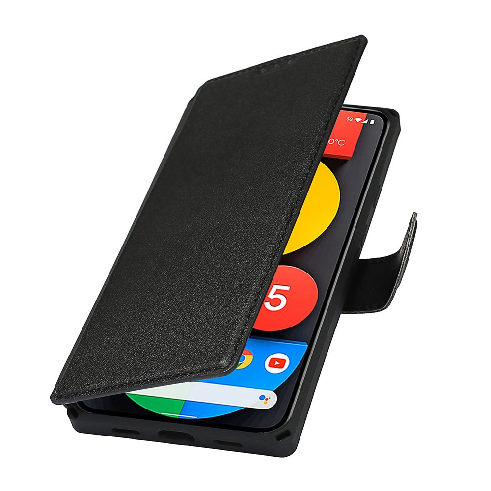 PU Leather Wallet Phone Cover with Wrist Strap for Google Pixel 5 - Black-8