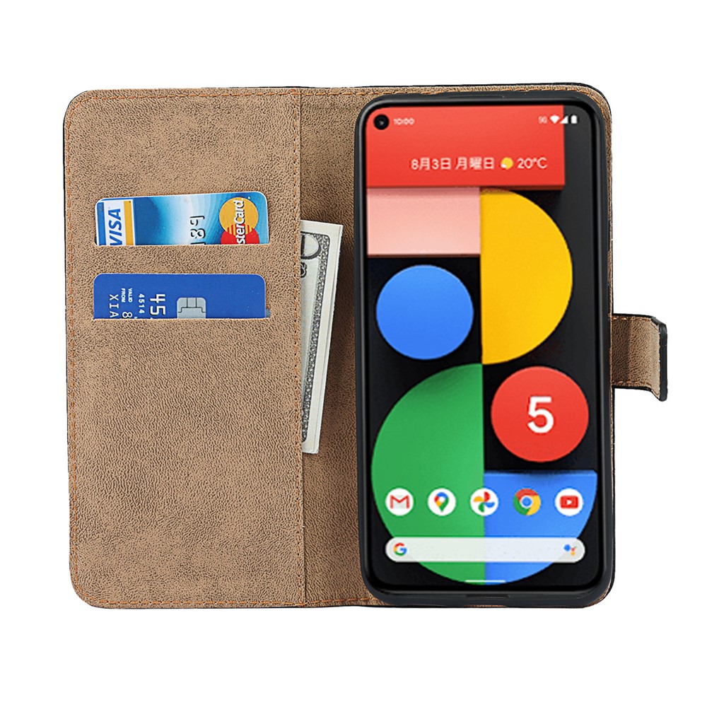 Split Leather Wallet Stand Full Protection Phone Case for Google Pixel 5a 5G-6
