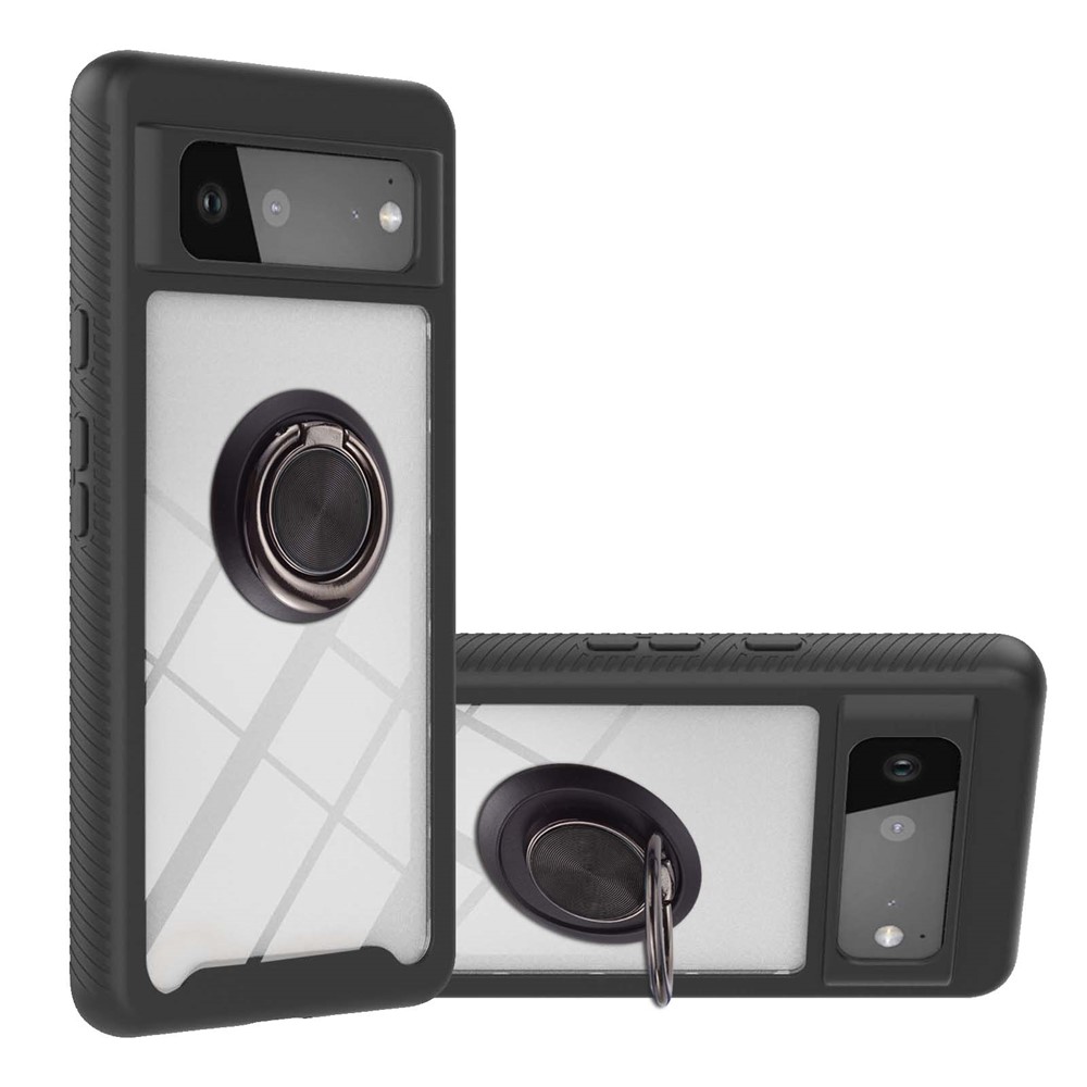 3-in-1 TPU + PC Combo Ring Kickstand Design Hybrid Phone Cover Case for Google Pixel 6 - Black-1