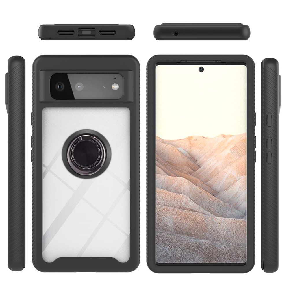3-in-1 TPU + PC Combo Ring Kickstand Design Hybrid Phone Cover Case for Google Pixel 6 - Black-2