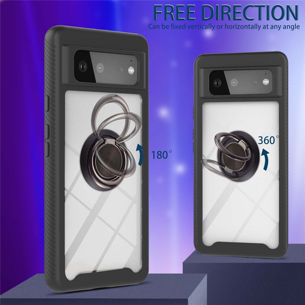 3-in-1 TPU + PC Combo Ring Kickstand Design Hybrid Phone Cover Case for Google Pixel 6 - Black-3