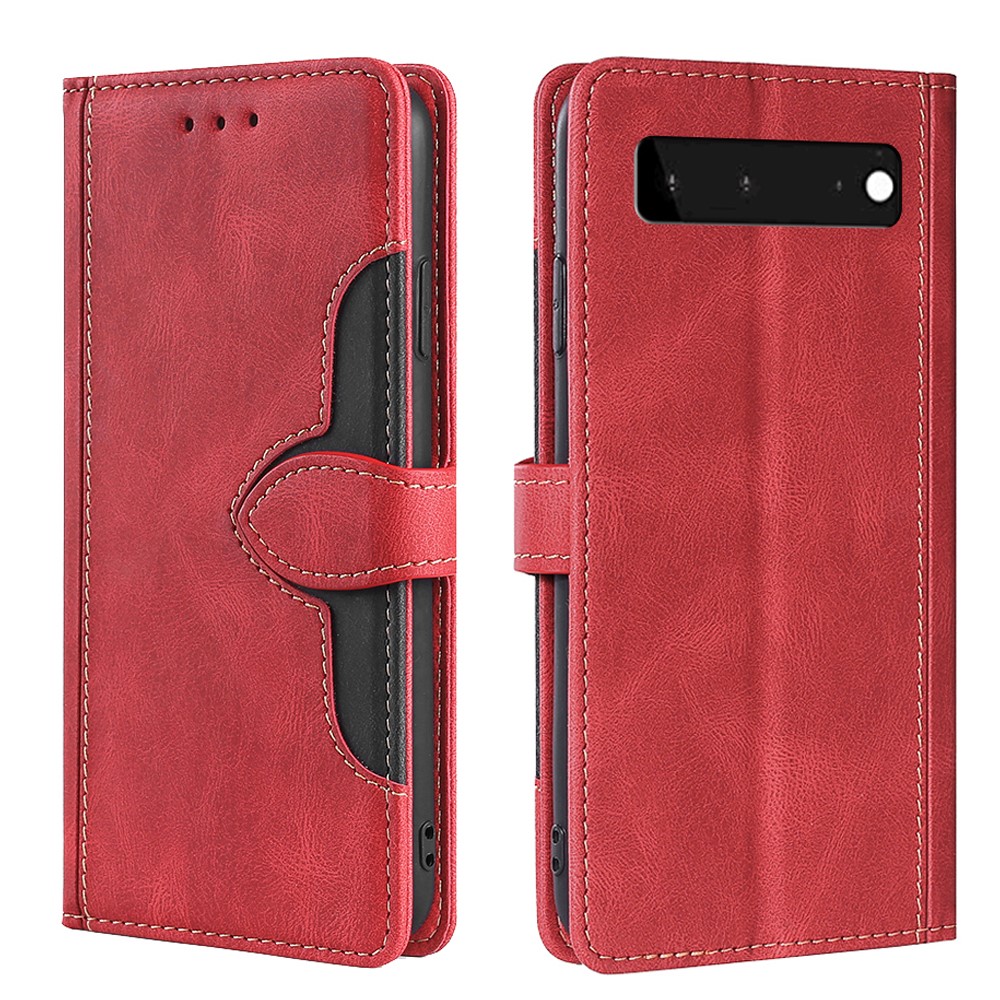 Phone Case Wallet Scratch Resistant Textured Design Stand Design PU Leather and TPU Phone Flip Cover Shell for Google Pixel 6 - Red-1