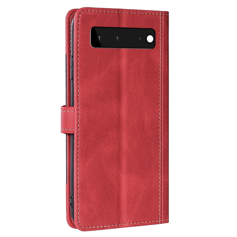 Phone Case Wallet Scratch Resistant Textured Design Stand Design PU Leather and TPU Phone Flip Cover Shell for Google Pixel 6 - Red-3