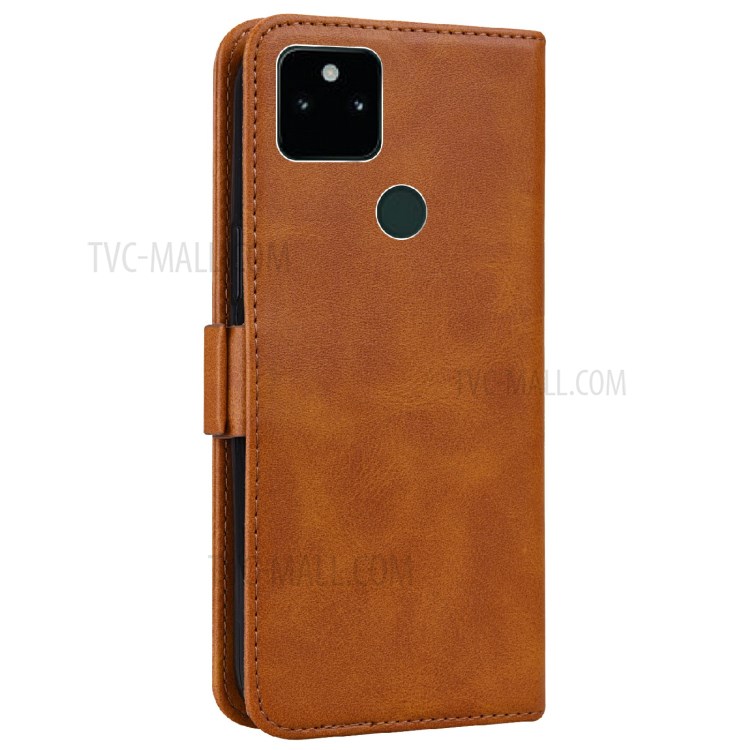 Cat and Butterfly Imprinted All-round Shockproof Phone Cover Shell with Wallet Stand Design for Google Pixel 5a 5G - Orange-10